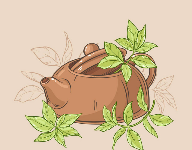 茶具茶杯茶壶茶文化清新茶壶绿叶素材