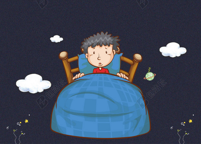 木床男孩月亮星空卡通321世界睡眠日健康宣传夜晚海报