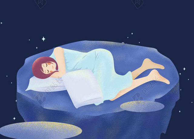 女孩星空卡通321世界睡眠日健康宣传夜晚海报
