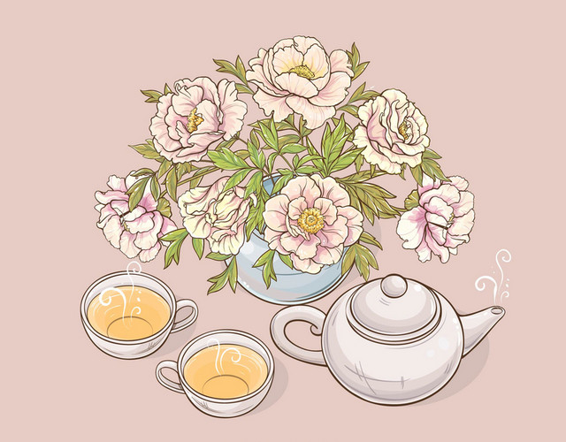 茶杯茶具粉红简约清新茶壶素材