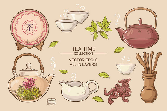 茶杯茶具清新设计茶海报