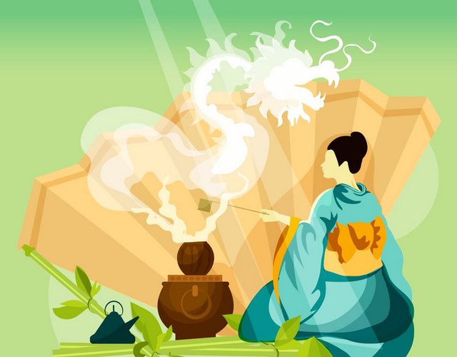 清明节清新简约茶艺小人图片