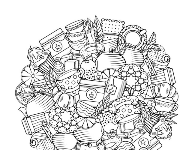 素描圆形茶杯PNG