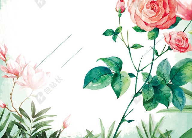 彩绘水彩鲜花促销宣传海报白色背景