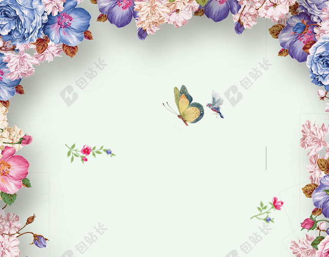 紫色蝴蝶鲜花促销宣传海报背景白色背景