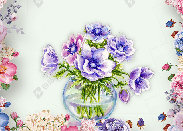 紫色蝴蝶鲜花促销宣传海报背景白色背景