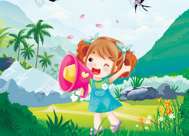 清明节放假可爱女孩安全通知海报绿色背景