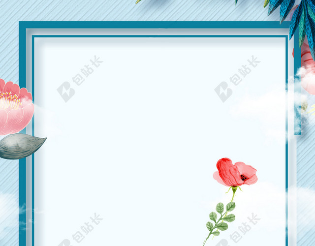 母亲节鲜花促销宣传海报蓝色背景