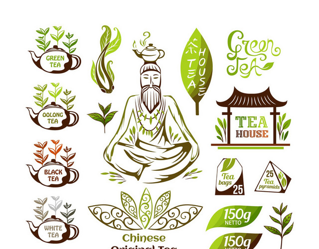 清新茶水绿色图标设计