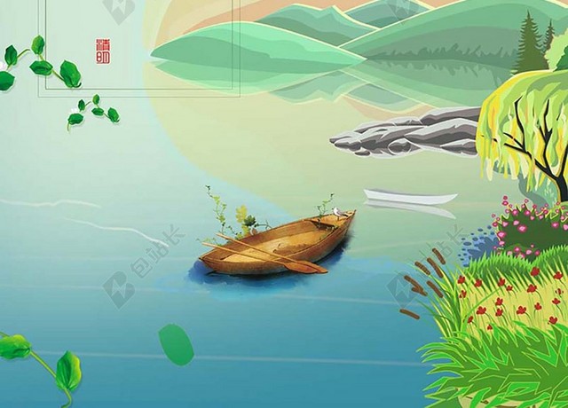 绿色插画4月5日清明节春天扫墓插柳中国传统节日海报背景