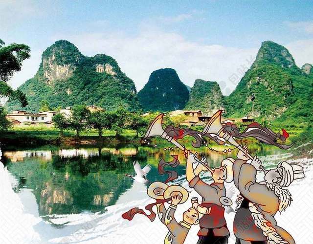 中国文化宣传广西壮族三月三歌圩节民歌节海报背景