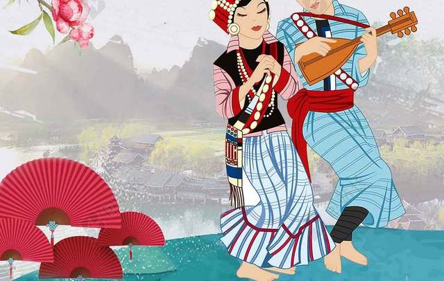 中华文化宣传桃花民歌节广西壮族歌圩节壮族男女海报背景