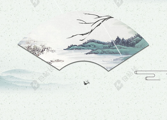 青色扇形4月5日清明节春天扫墓插柳中国传统节日海报背景展板
