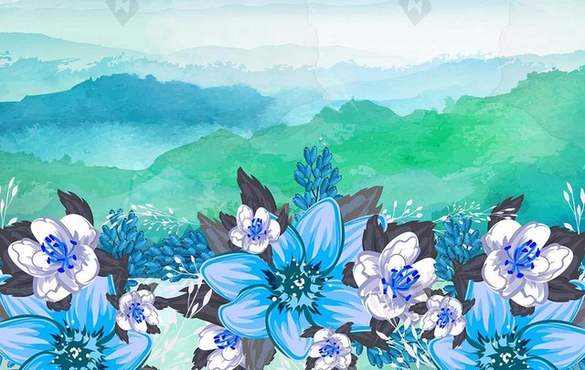 蓝色花朵4月5日清明节春天扫墓插柳中国传统节日海报背景展板