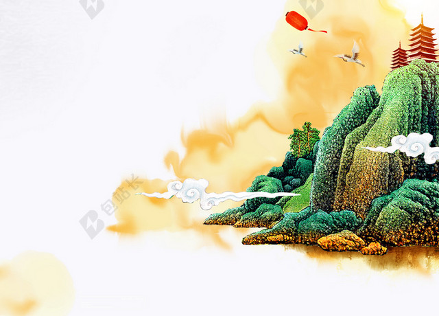 云雾青松风景画清明节缅怀先烈中国传统节日白色背景海报