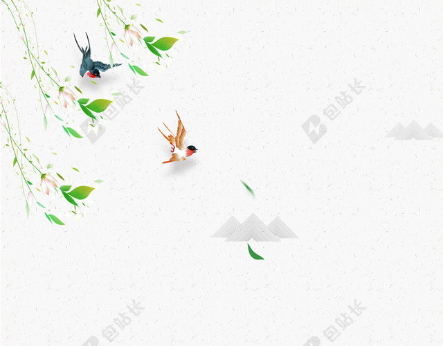 彩绘可爱燕子谷雨传统节日二十四节气白色背景海报