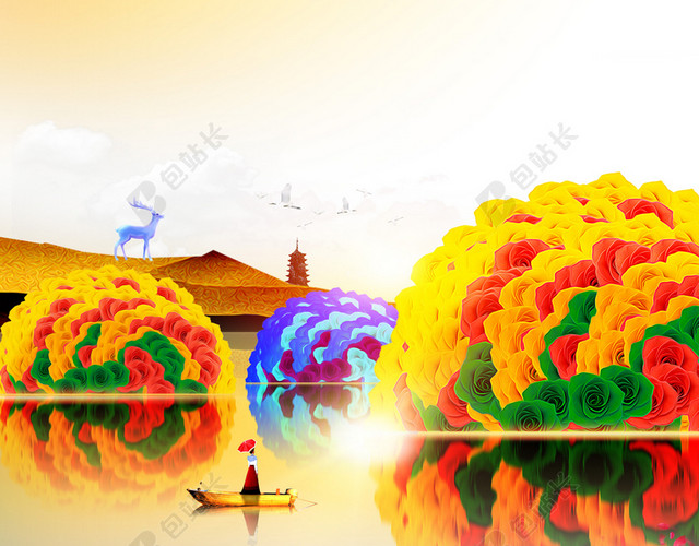 唯美彩色风景清明节缅怀先烈中国传统节日白色背景海报
