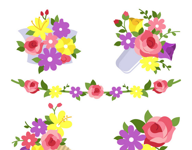 鲜花花束卡通简约四朵鲜花素材