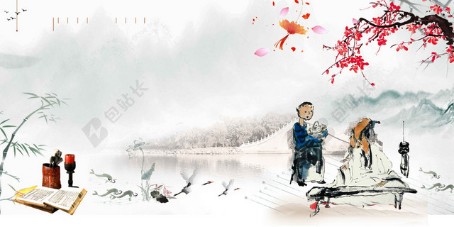 中国风手绘老人青年爱心老人生活服务养老院宣传海报背景