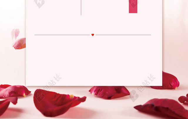 简约粉色玫瑰花瓣浪漫婚纱摄影宣传单海报背景双面