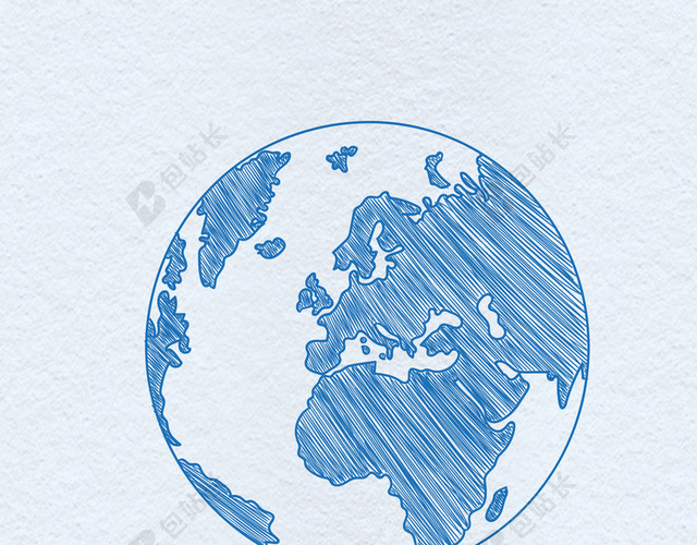 蓝色线描画世界地球日4月22日公益海报蓝色背景