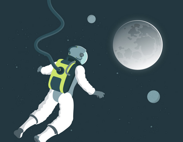 宇航员飞向月亮太空星空矢量图