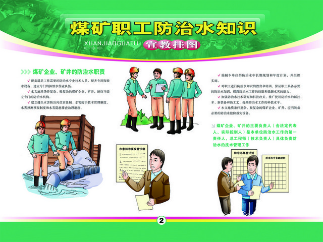 煤矿安全标志煤矿防治水漫画