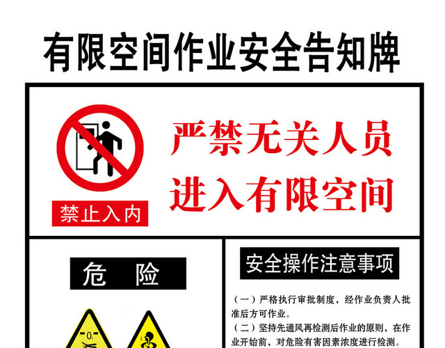 有限空间安全警示标志安全告知牌禁止入内指示牌