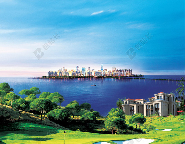 美丽房子房地产宣传海报蓝色背景海报