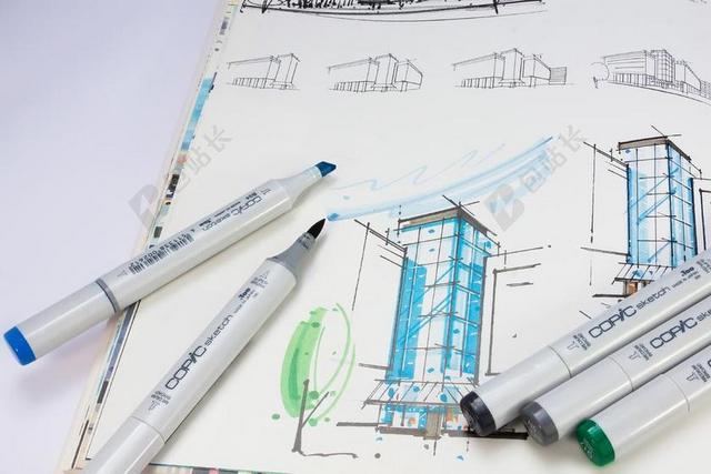 画家简约素描建筑计划背景图片