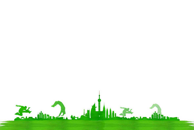 绿色城市建筑剪影活力轮廓背景素材