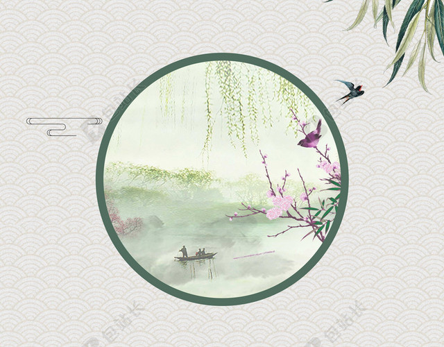中国风花纹4月5日清明节节日促销宣传白色背景海报