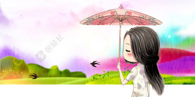 4月5日清明节节日促销宣传手绘可爱女孩白色背景海报