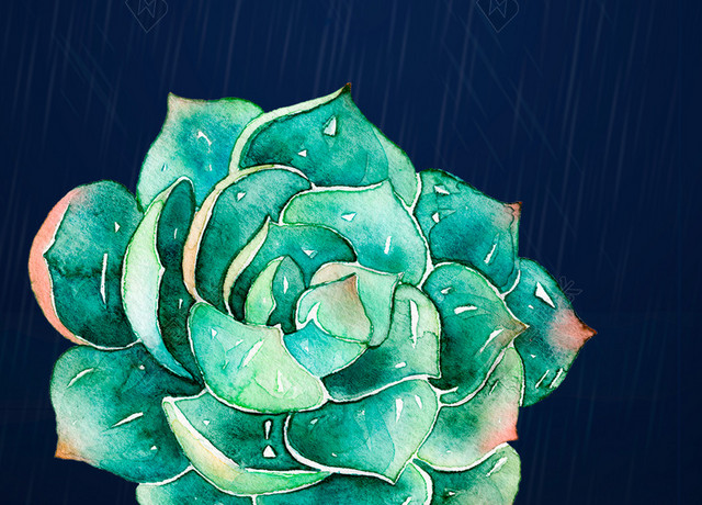 水彩肉肉植物花4月5日清明节节日促销宣传蓝色背景海报