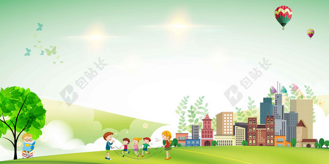 阳光树木学生卡通创建文明校园海报背景