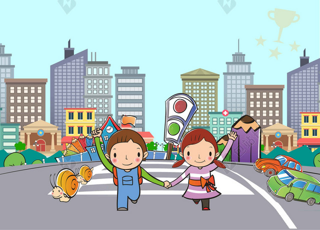蜗牛赛跑学生过马路校园安全宣传安全知识海报背景