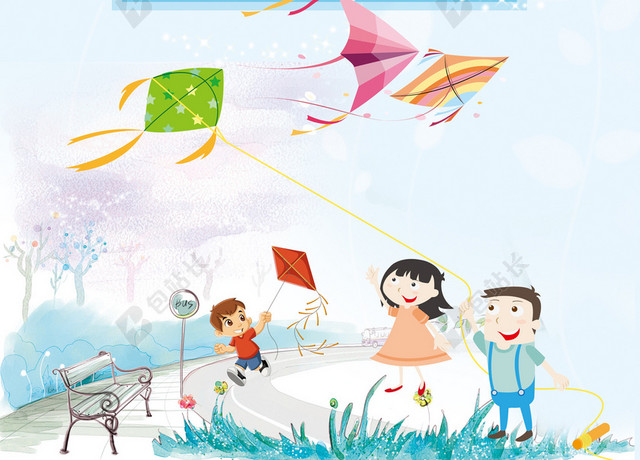 公园孩子们风筝节文化蓝色海报背景