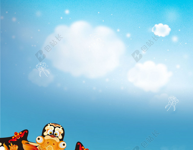 空中飞舞风筝节文化蓝色海报背景