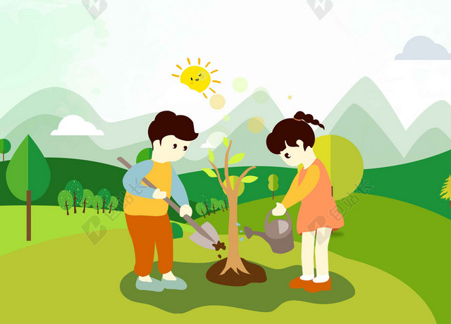 立体字学生植树312植树节绿色环保公益海报背景