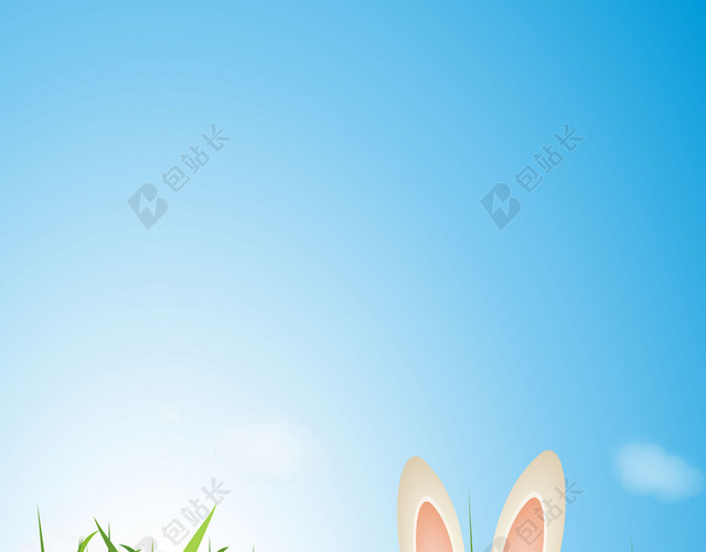 复活节开心笑的可爱兔子4月16日节日促销蓝色背景宣传海报