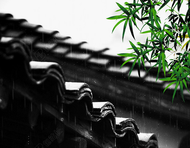 古建筑雨天谷雨背景