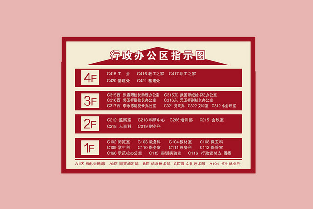 红色行政办公区指示图楼层指示牌