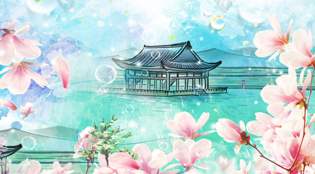 江南清新十里桃花春游踏青桃花节旅游宣传海报背景
