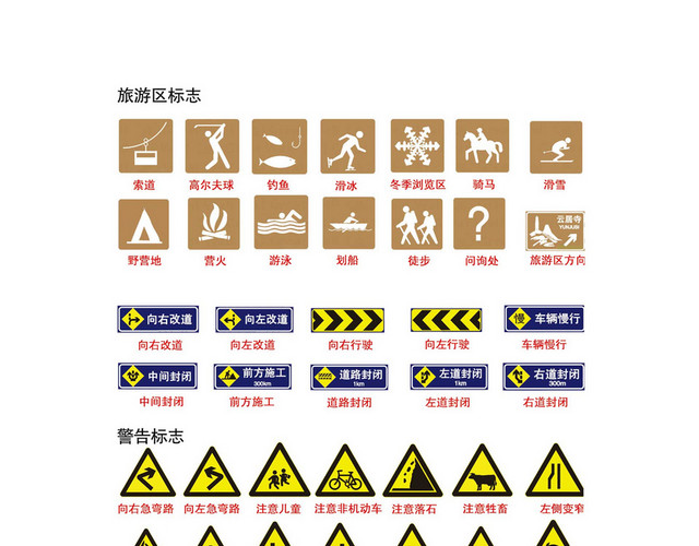 旅游区警告道路交通标志牌