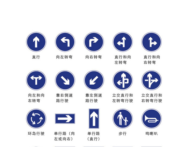 直行转弯交通指示牌