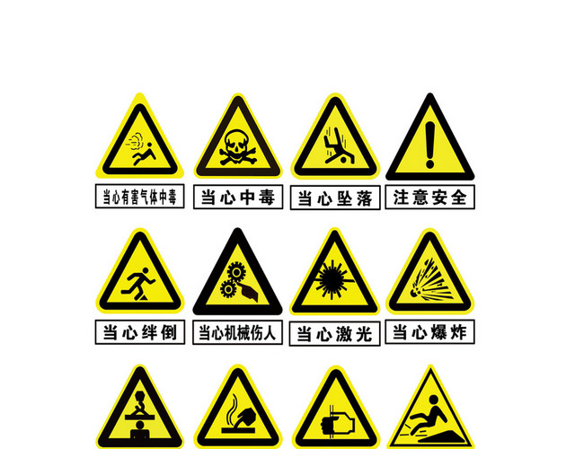 安全标识黄色警醒三角安全提示标