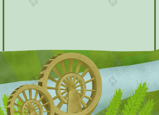 垂柳燕子河流水车小满二十四节气传统绿色海报背景