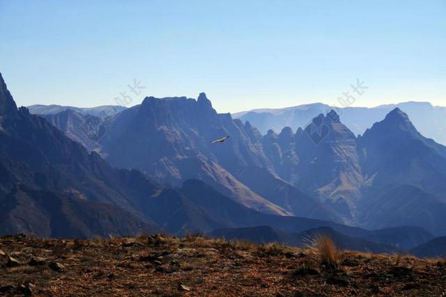 南非 大教堂高峰 山 鹰 高峰 堡 草 天空 岩 谷