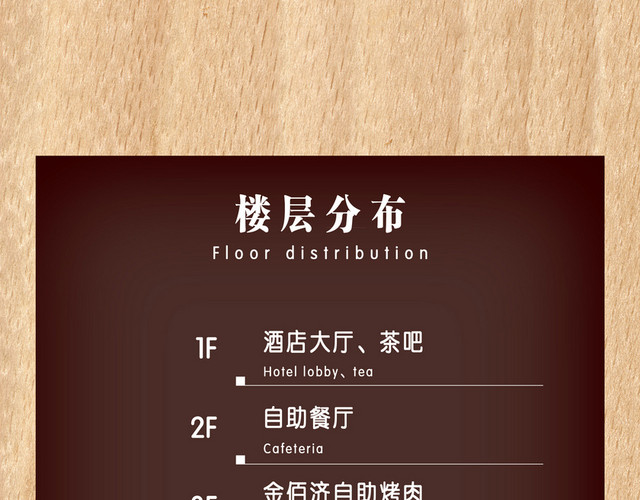 酒店楼层指示牌木质褐色楼层分布