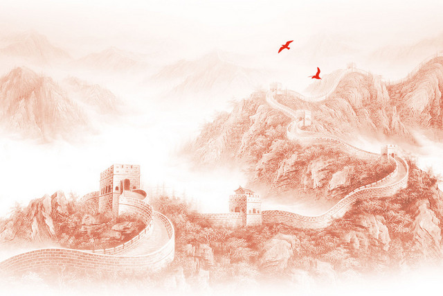 山水国画水墨画背景纹理元素PSD素材